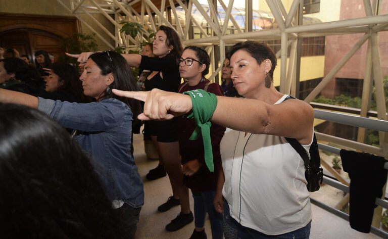 Interpelación a ministra Plá: Feministas performan 