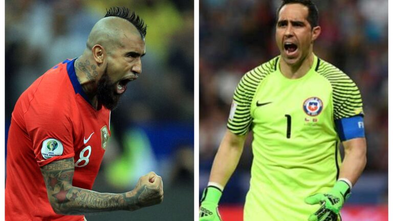 La celebración de Bravo y Vidal tras el triunfo de Chile en La Paz