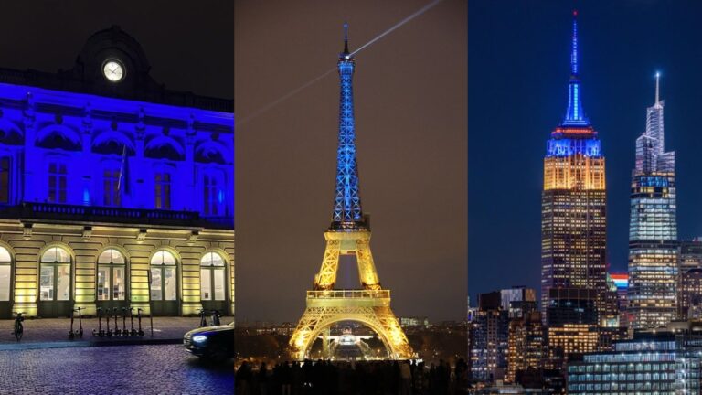 Edificios del mundo se iluminan con los colores de Ucrania a un año de la invasión rusa