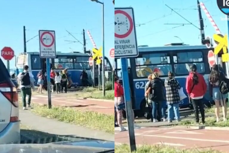 Micro quedó detenida en cruce ferroviario de Talcahuano: Pasajeros debieron bajar ante temor de choque con un tren
