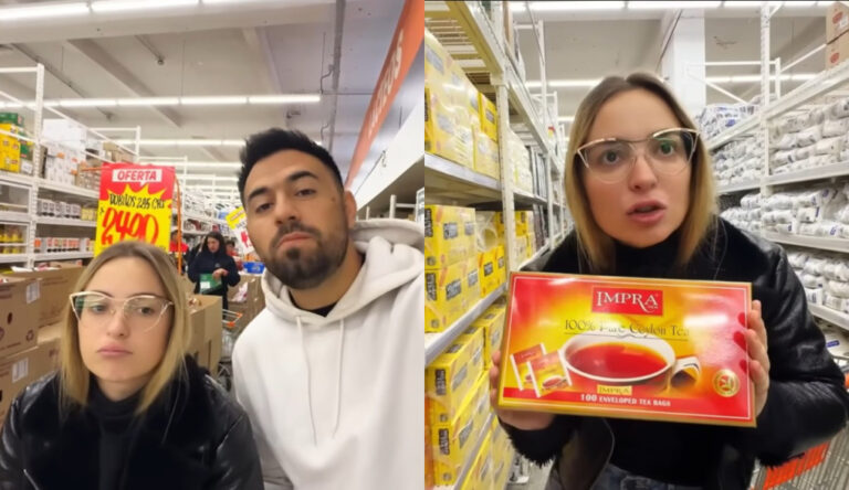Pareja de extranjeros visita el supermercado 