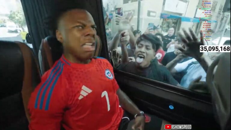 Aglomeraciones, caídas en bicicleta y lenguas en ventanas: IShowSpeed desata locura en Santiago de Chile