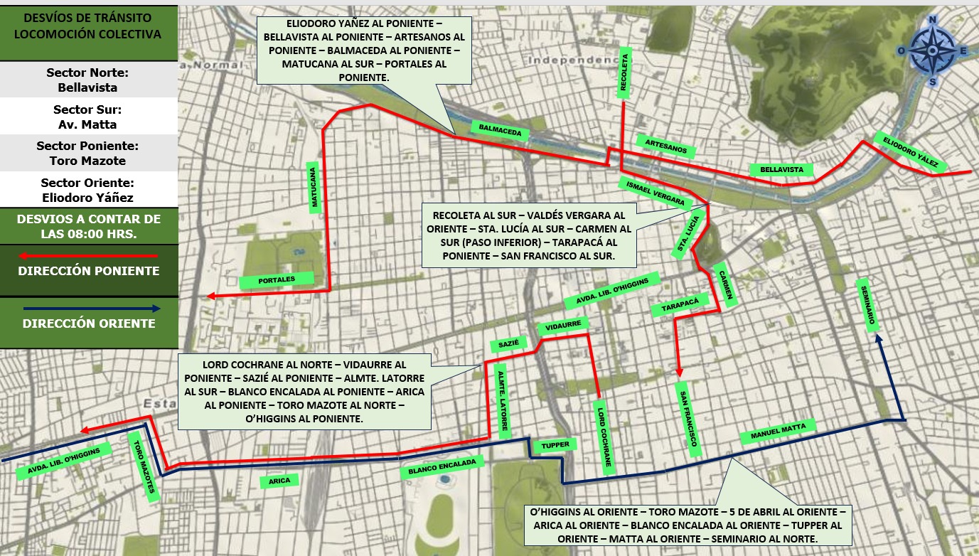 Marcha por el Día de los Trabajadores: Revisa los desvíos de tránsito en el centro de Santiago/TransporteInforma