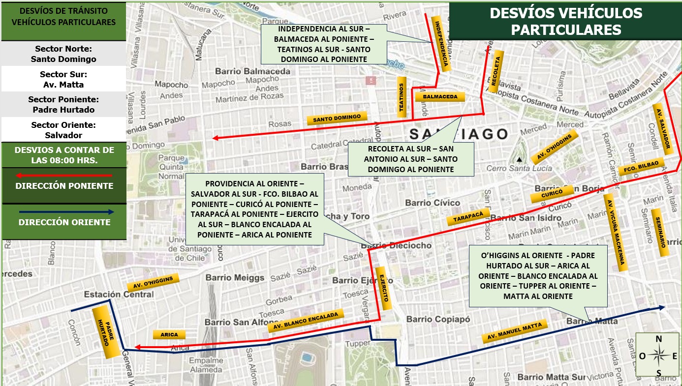 Marcha por el Día de los Trabajadores: Revisa los desvíos de tránsito en el centro de Santiago/TransporteInforma