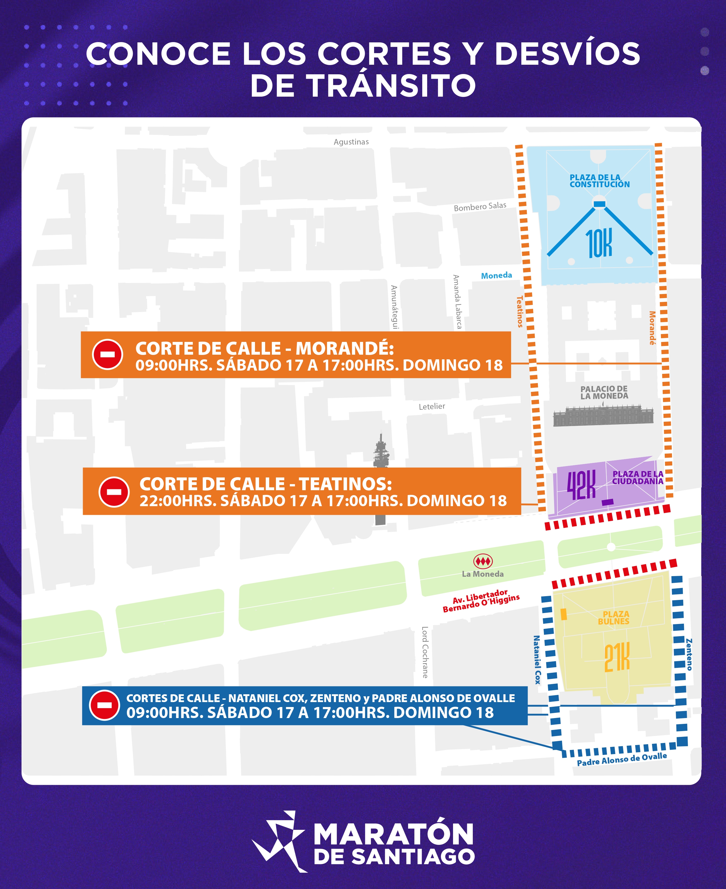 Desvíos de tránsito por la Maratón de Santiago/Municipalidad de Santiago