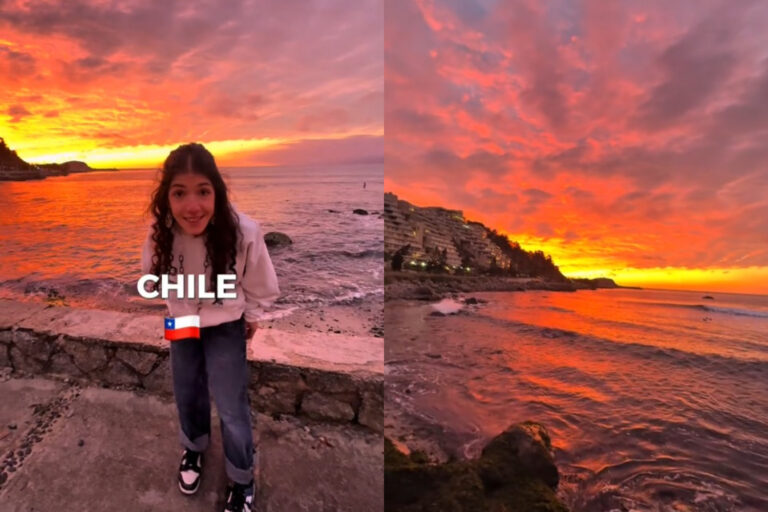 Española impactada con atardecer en Algarrobo: 