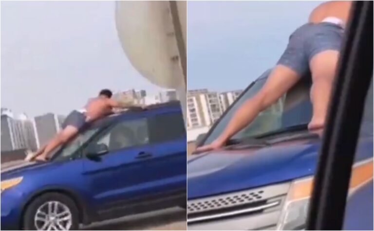 Hombre semidesnudo es captado sobre camioneta en movimiento en Antofagasta