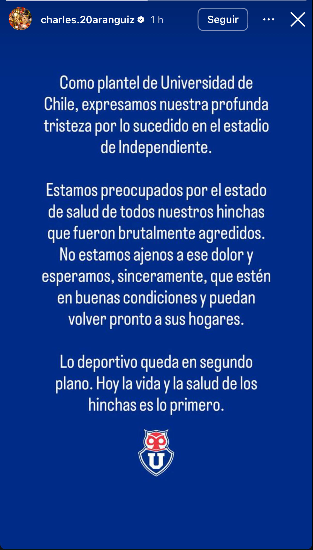 Jugadores de Universidad de Chile hablan sobre violencia en partido contra Independiente/Captura