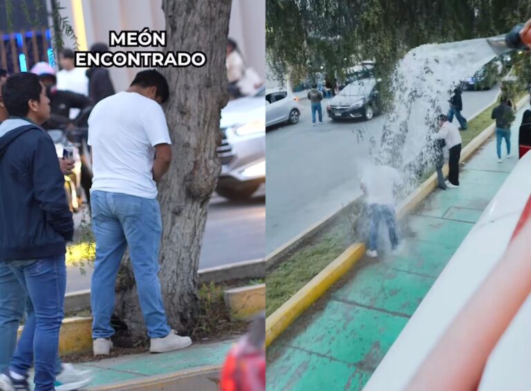 ¿Se debería replicar en Chile? Peruano se hace viral por manguerear a personas que orinan en la calle