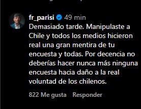 Parisi ataca con todo a Mayol tras resultado de las elecciones: "No deberías hacer nunca más ninguna encuesta"