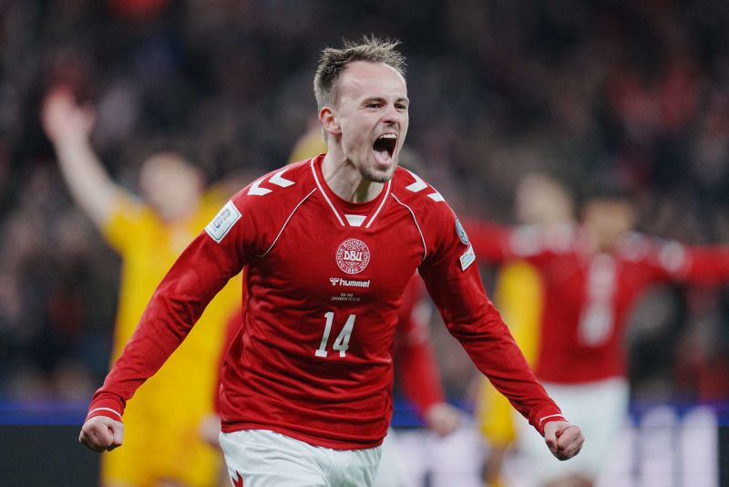 Dinamarca se floreó ante Macedonia del Norte y la goleó por 4 a 0. Liselotte Sabroe/Ritzau Scanpix/AFP vía Getty Images